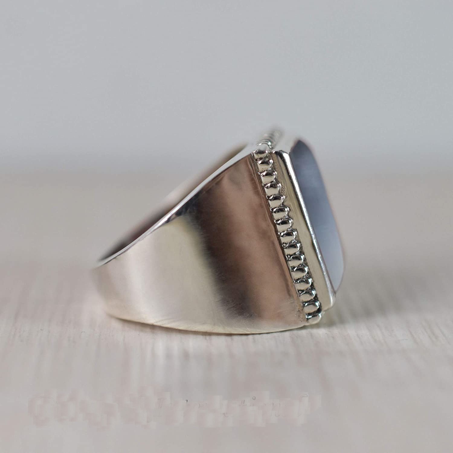 Solid 925 Sterling Silver Natural Gray Moonstone Gemstone Gift Men’s Unisex Ring