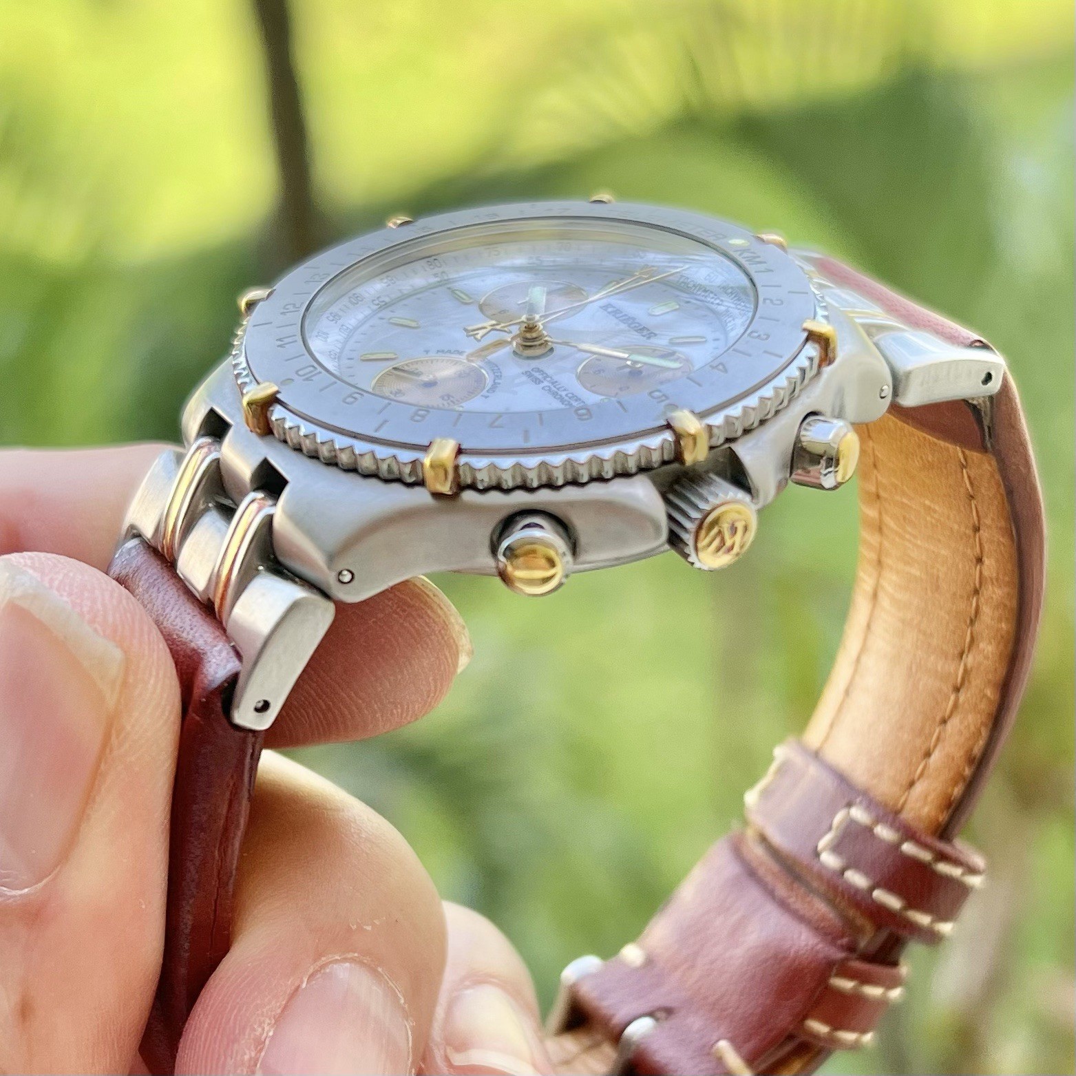 Steel 18K Gold 40mm Krieger Velocita C705 Quartz Double Chronograph Chronometer