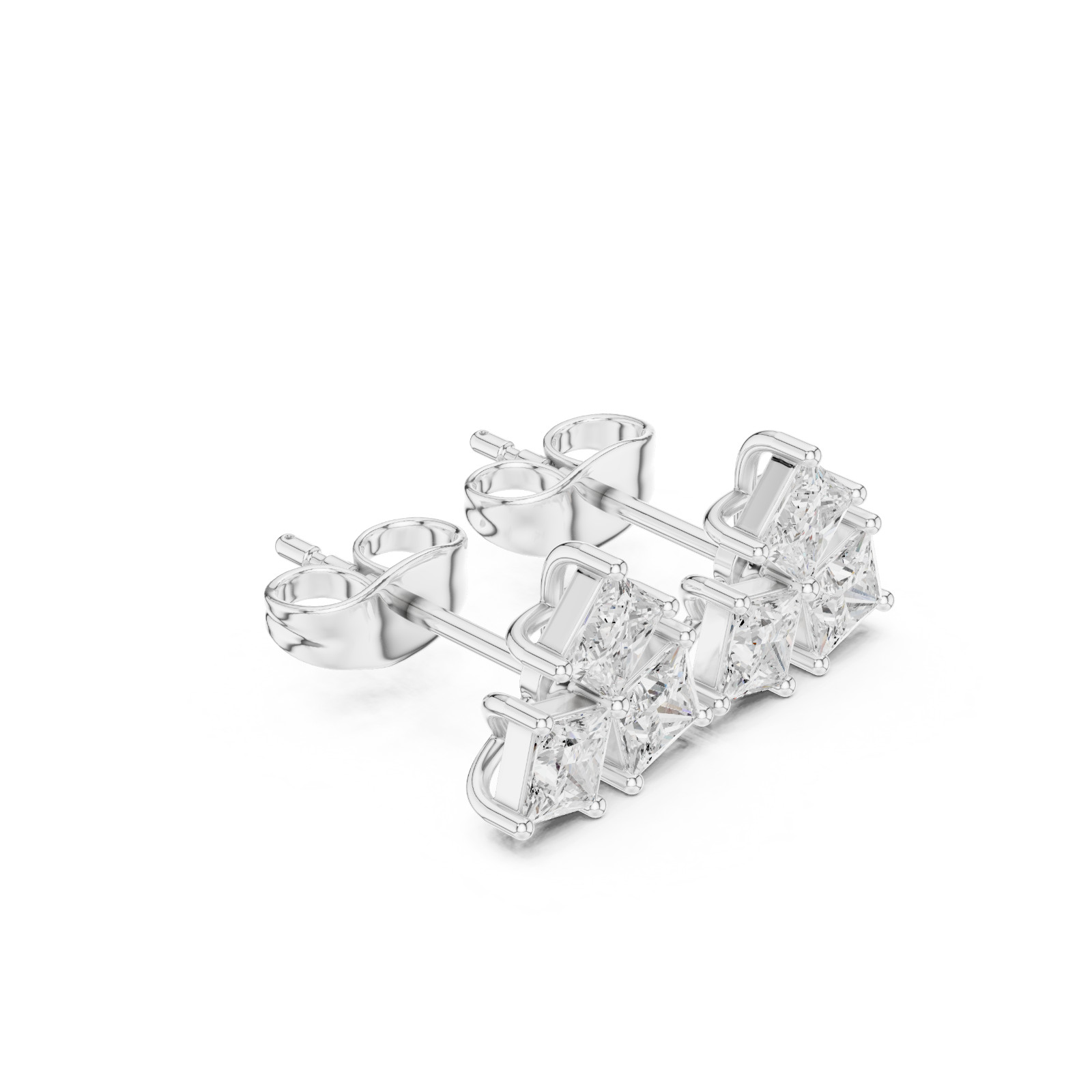 Princess Cut Natural VVS1 D Diamond Flora Cosmos Studs Earrings 14k Gold Over