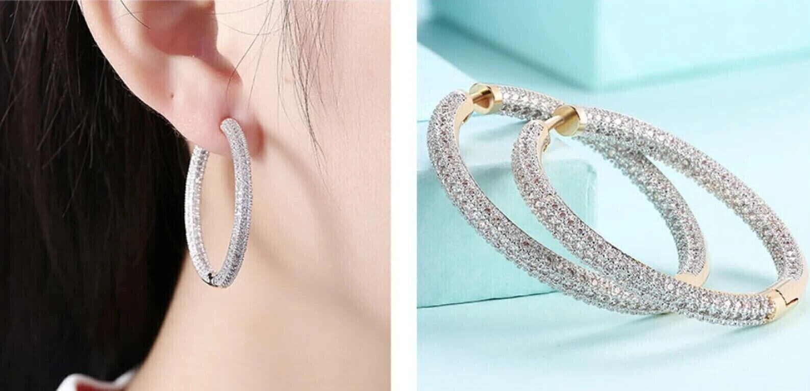 Round Cut Simulated Diamond Large Huggie Hoop Earrings In 14K Yellow Gold Plated