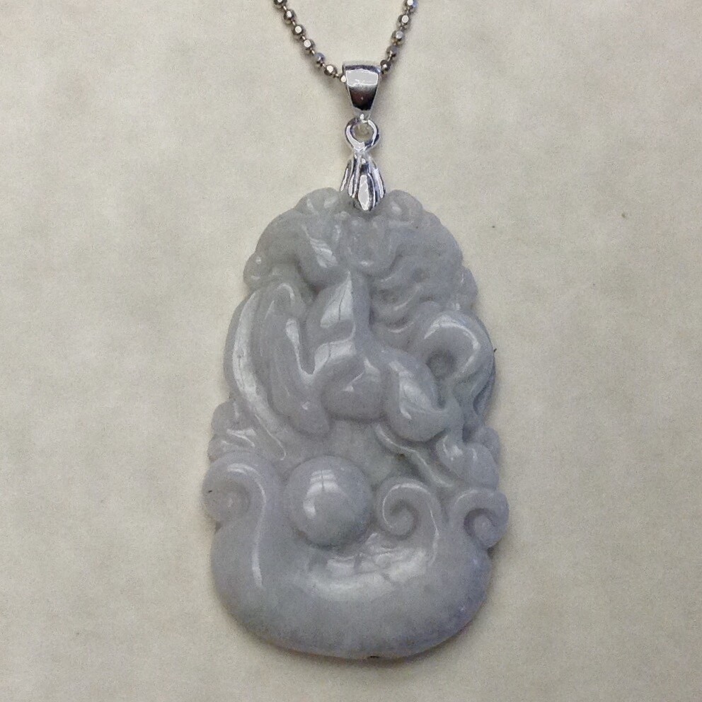 ~Carved Jade / Jadeite Horse Design Pendant Sterling Silver 19″ Chain & Bail