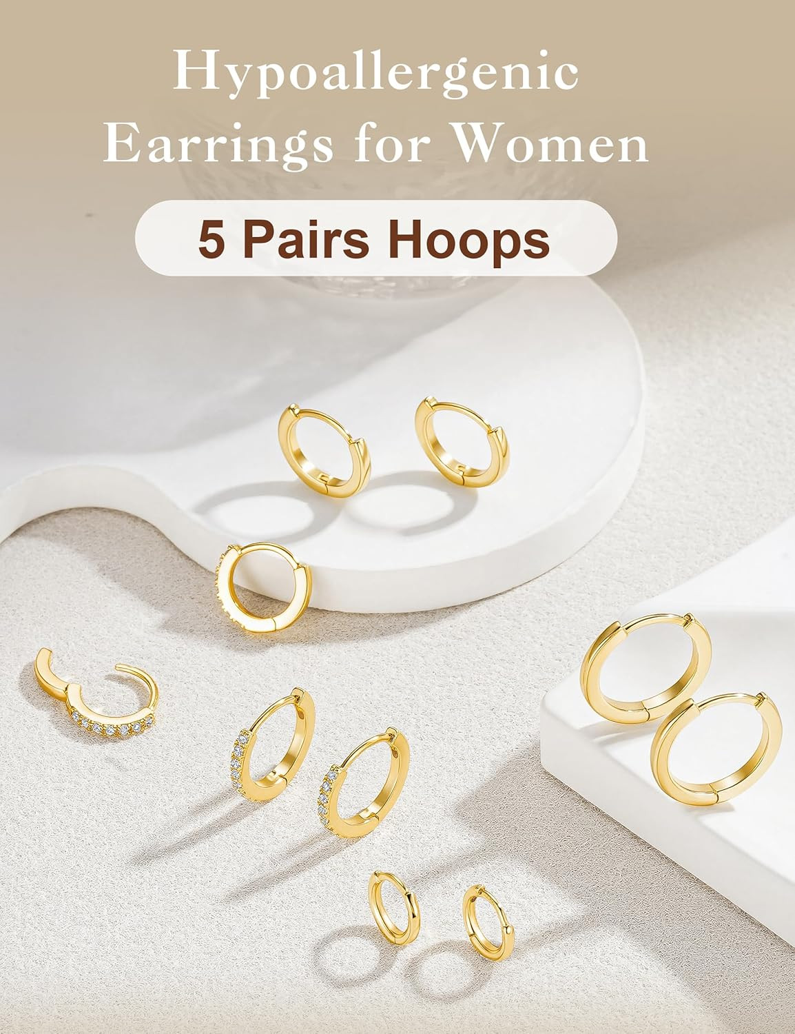 5 Pairs Gold Huggie Hoop Earrings for Women | Dainty Small Hoop Earring Stacks,
