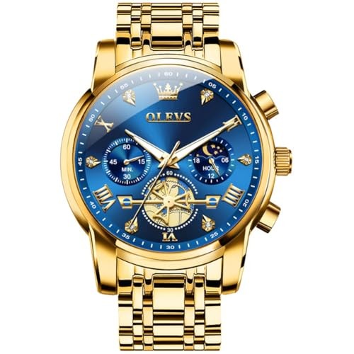 Watches Men Waterproof Luxury Big Face Mens Watch Stainless G2856-gold-blue