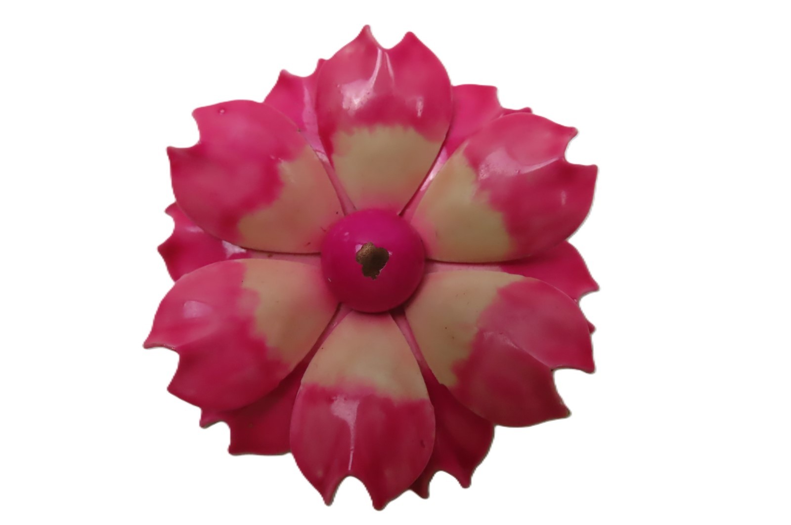 Light & Dark Pink Enamel Flower Pin Brooch Hippie Flower Power 60’s Mod Vintage