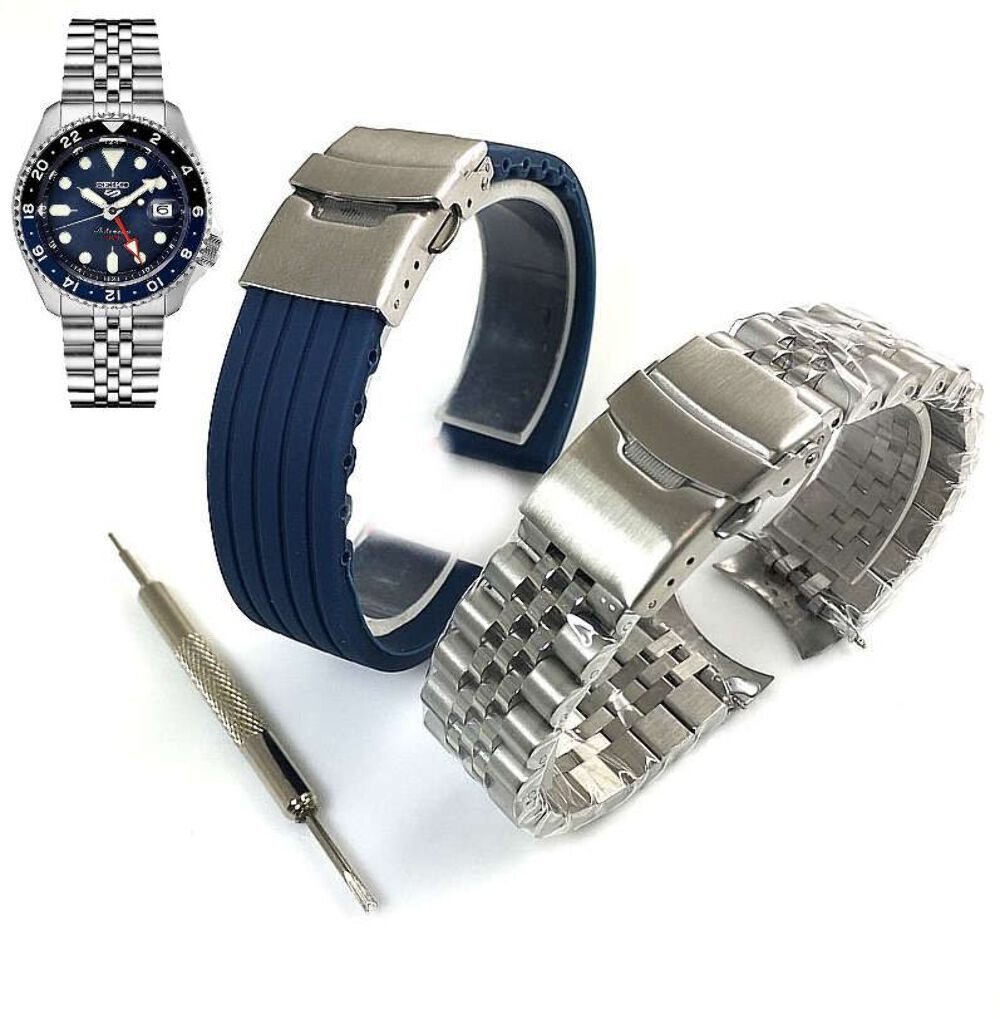 Steel Bracelet & Silicone Watch Band Strap Seiko SSK003 4R34-00A0 SSK003K1 J1