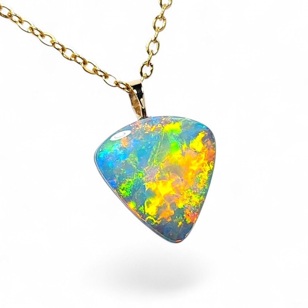 Solare’ Genuine Australian Opal Doublet Pendant 14k Gem Gift 0.82g Q53