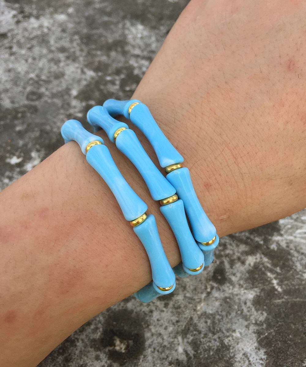 3 pc Leopard Acrylic Bamboo Beaded Bracelet Women Retro Thin Tube Stack Jewelry
