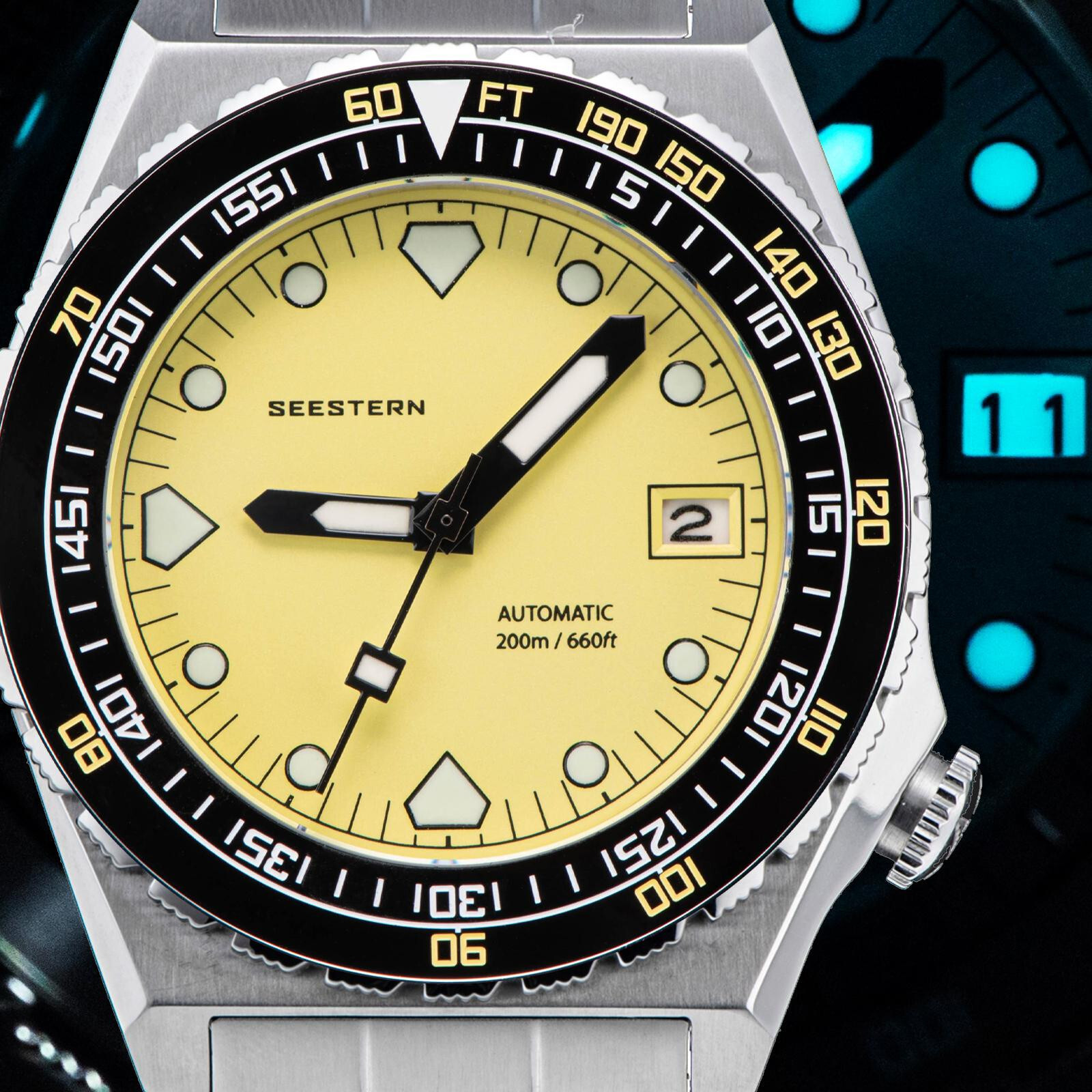 Seestern V3 S407-600T.Y Genuine Ceramic Bezel 200m DIVER’S Sport Watch YELLOW
