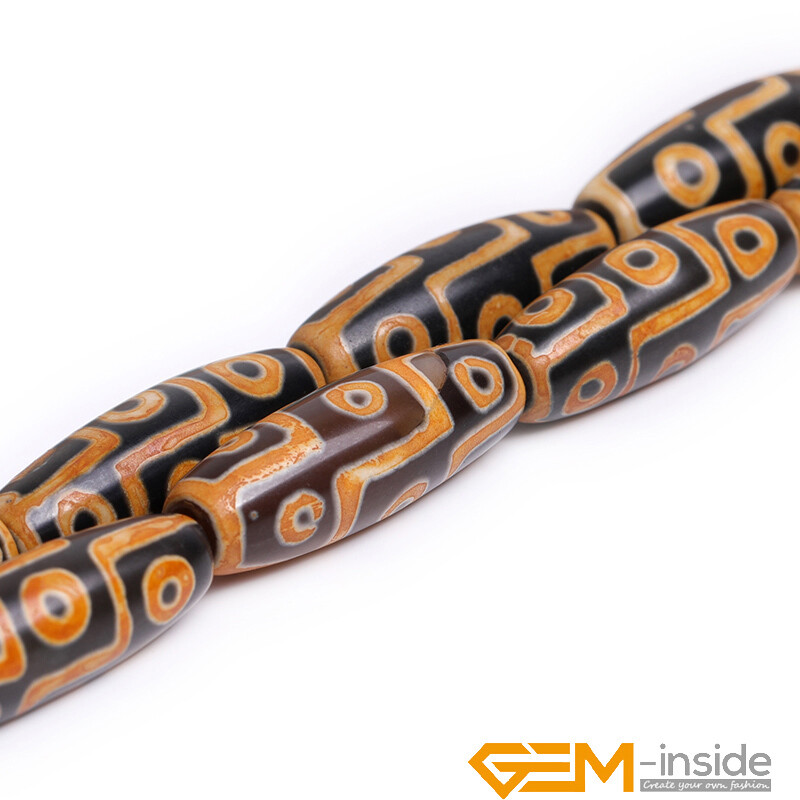10x30mm Natural Dzi Buddha Tibetan Agate Olivary Rice Jewellery Making Beads 15″