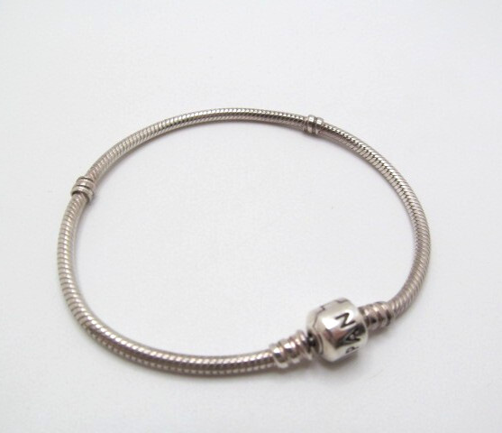 Pandora Ale 925 Sterling Silver Logo Snake Chain Charm Bracelet 8.25 In
