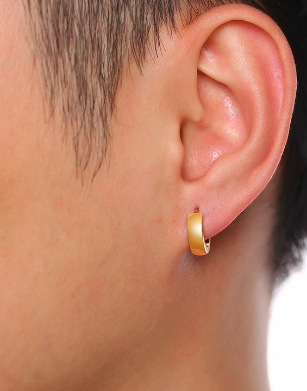 1 Pair Men Women Pierced Hoop Earrings Stainless Steel Silver Gold or Black
