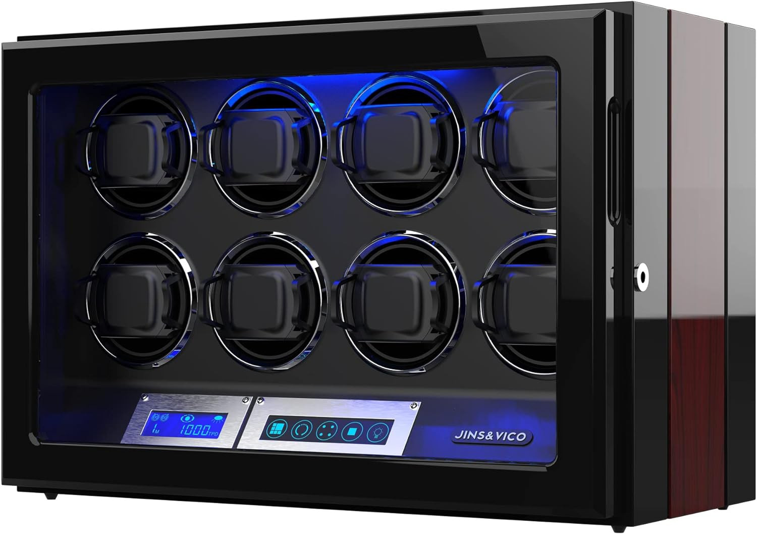 Upgraded 8-Slot Watch Winder with Adjustable Pillows and Built-In Lighting