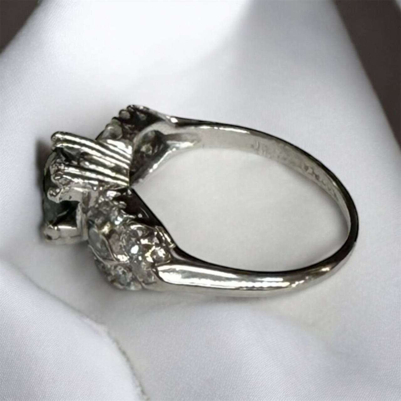 GIA Cert. 0.82ct Treated Fancy Dark Gray-Yellowish Green Diamond Platinum Ring