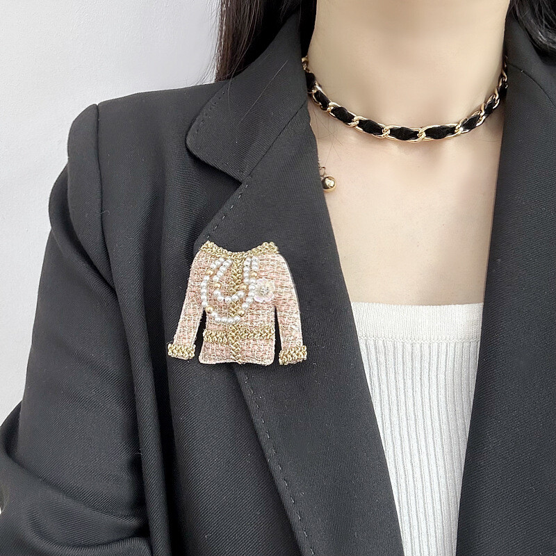 women pearl tassel pink clothes shape brooch, high quality accessory jewelry