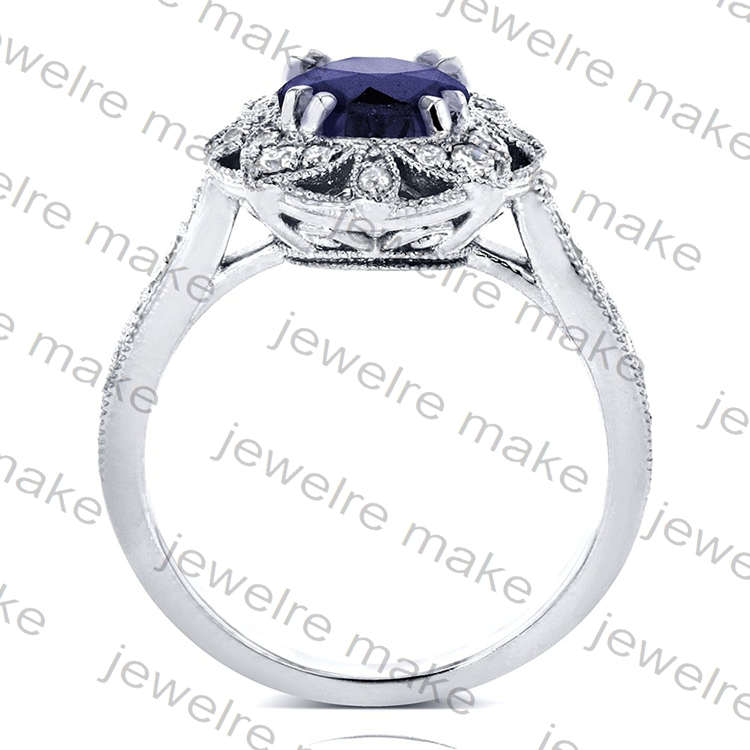 1.25ct Blue Sapphire CZ Antique Floral Engagement & Wedding Ring 925 Silver