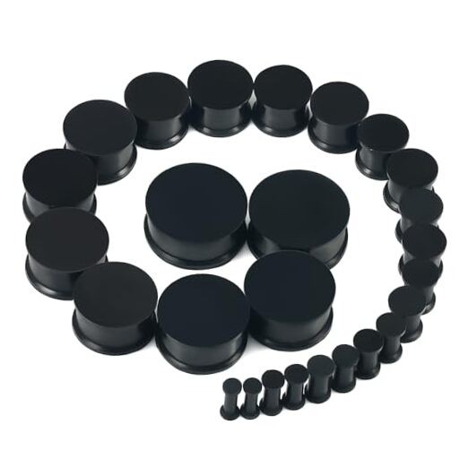 8G-25mm Black Soft Solid Silicone Ear Gauges Stretching Kit Black 8G-25mm