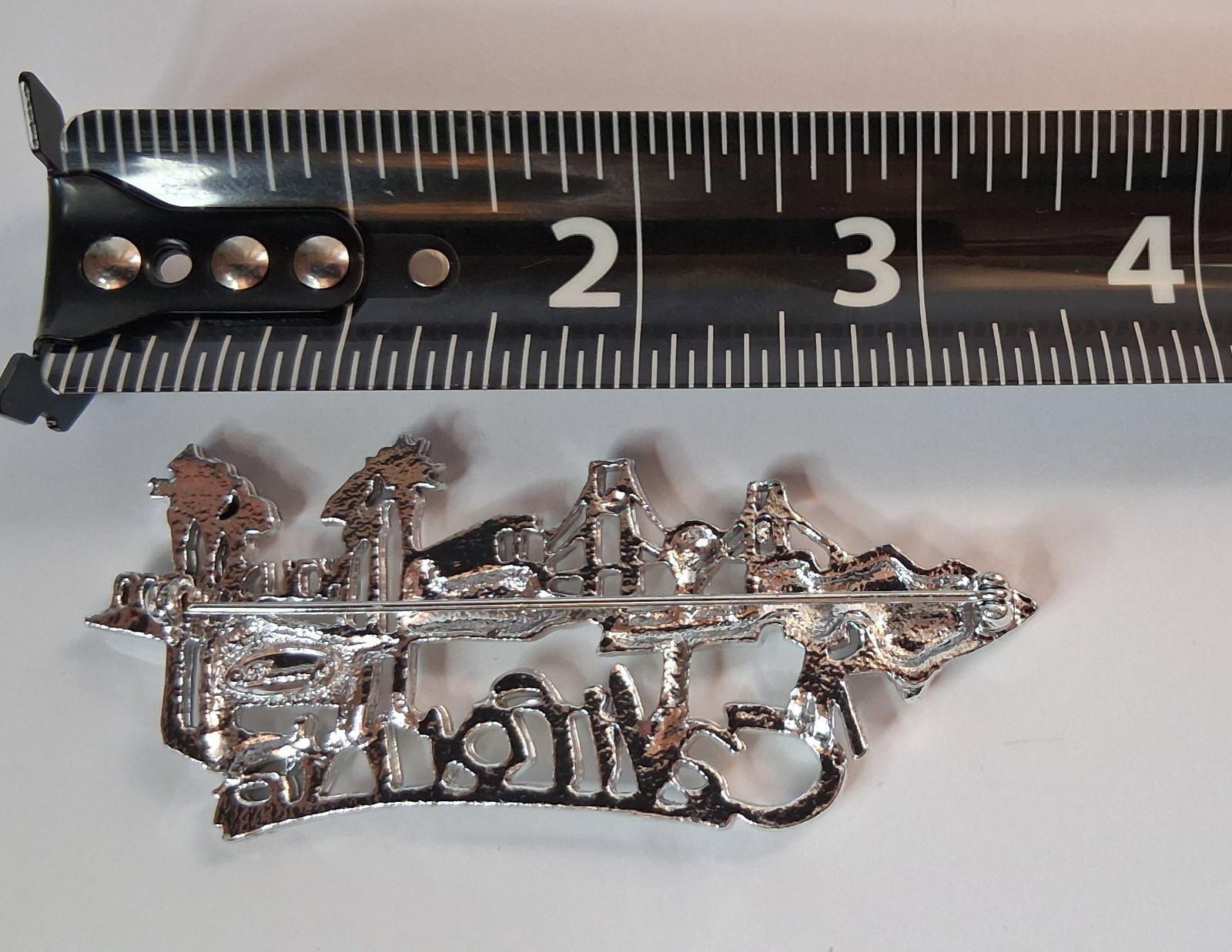 Danecraft Silver Tone California Rodeo Drive Travel Souvenir Brooch Pin 3.75in