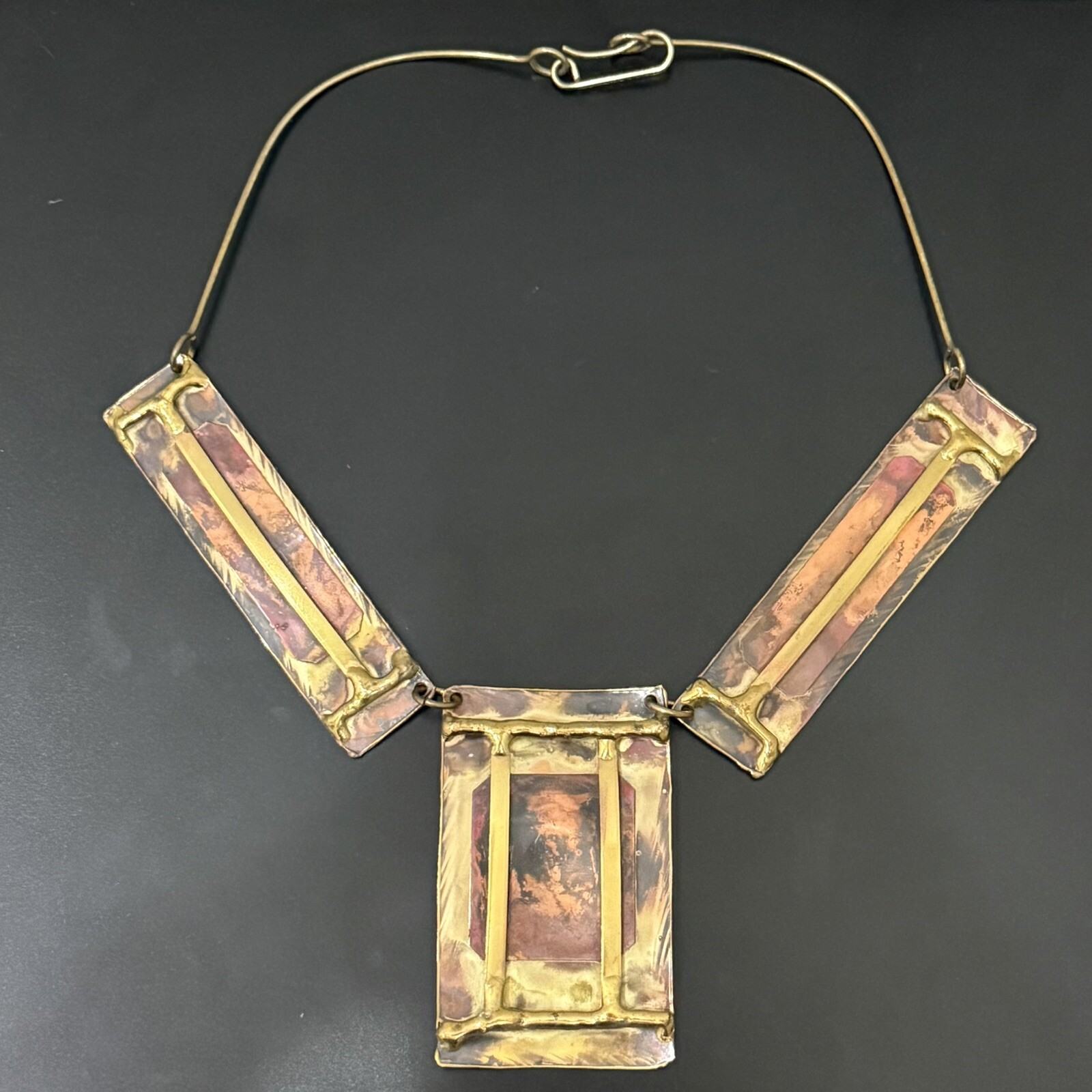 Unique Vintage Retro Modernist Handcrafted Artistic Mixed Metal Necklace 93g.