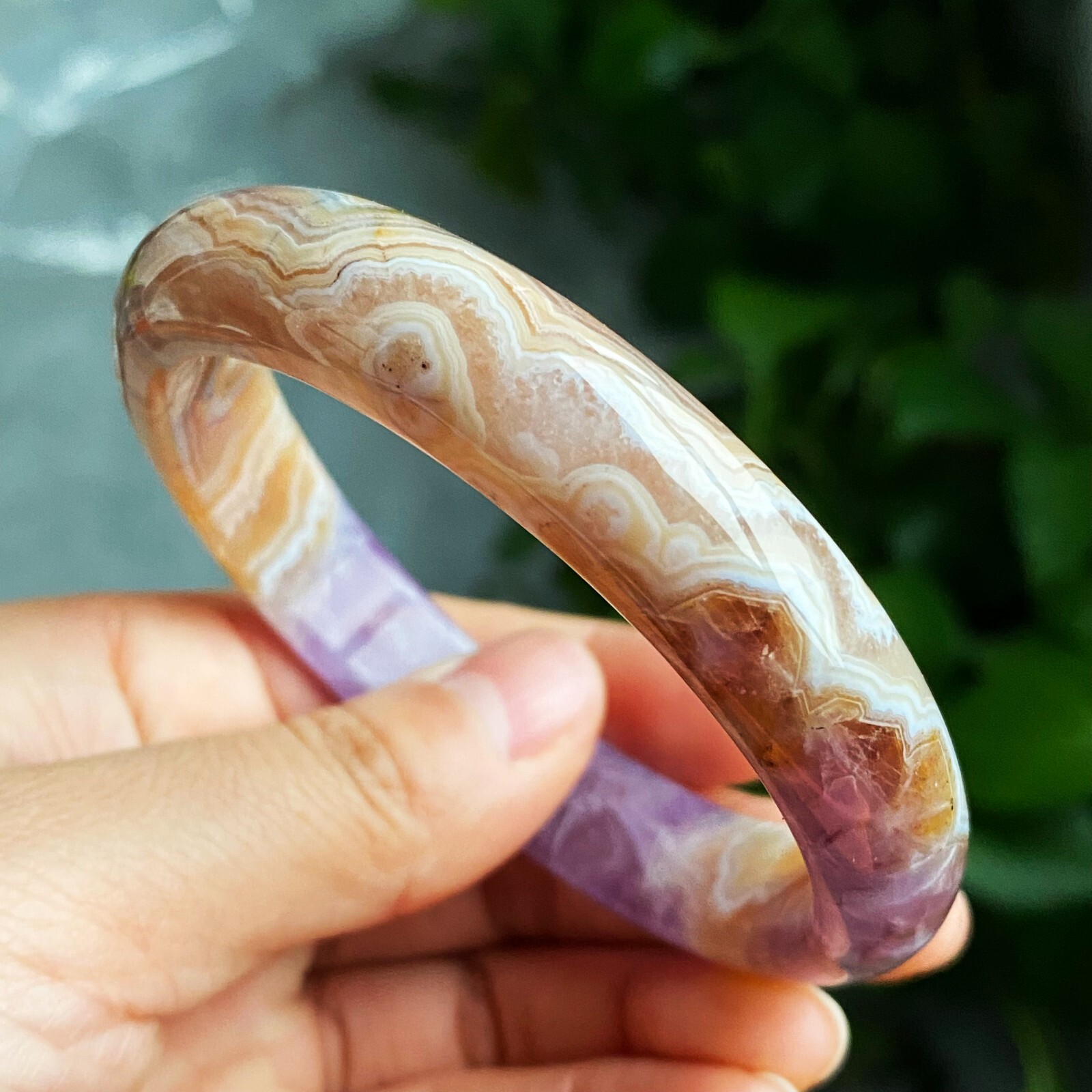 61mm Natural Rare Amethyst Agate Crystal Gemstone Bangle C9