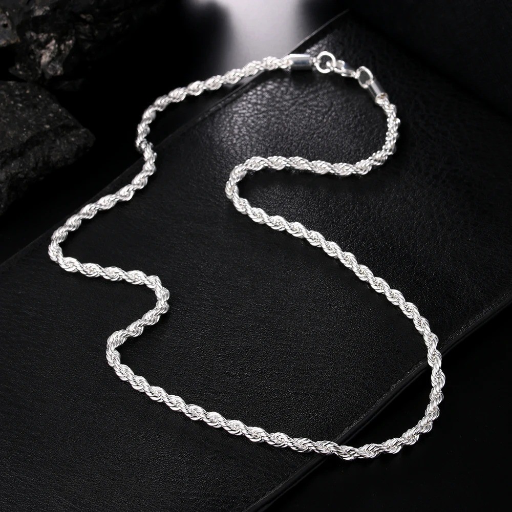 Hot Charms Fine 4MM Rope Chain 925 Sterling Silver Necklaces for Woman Men