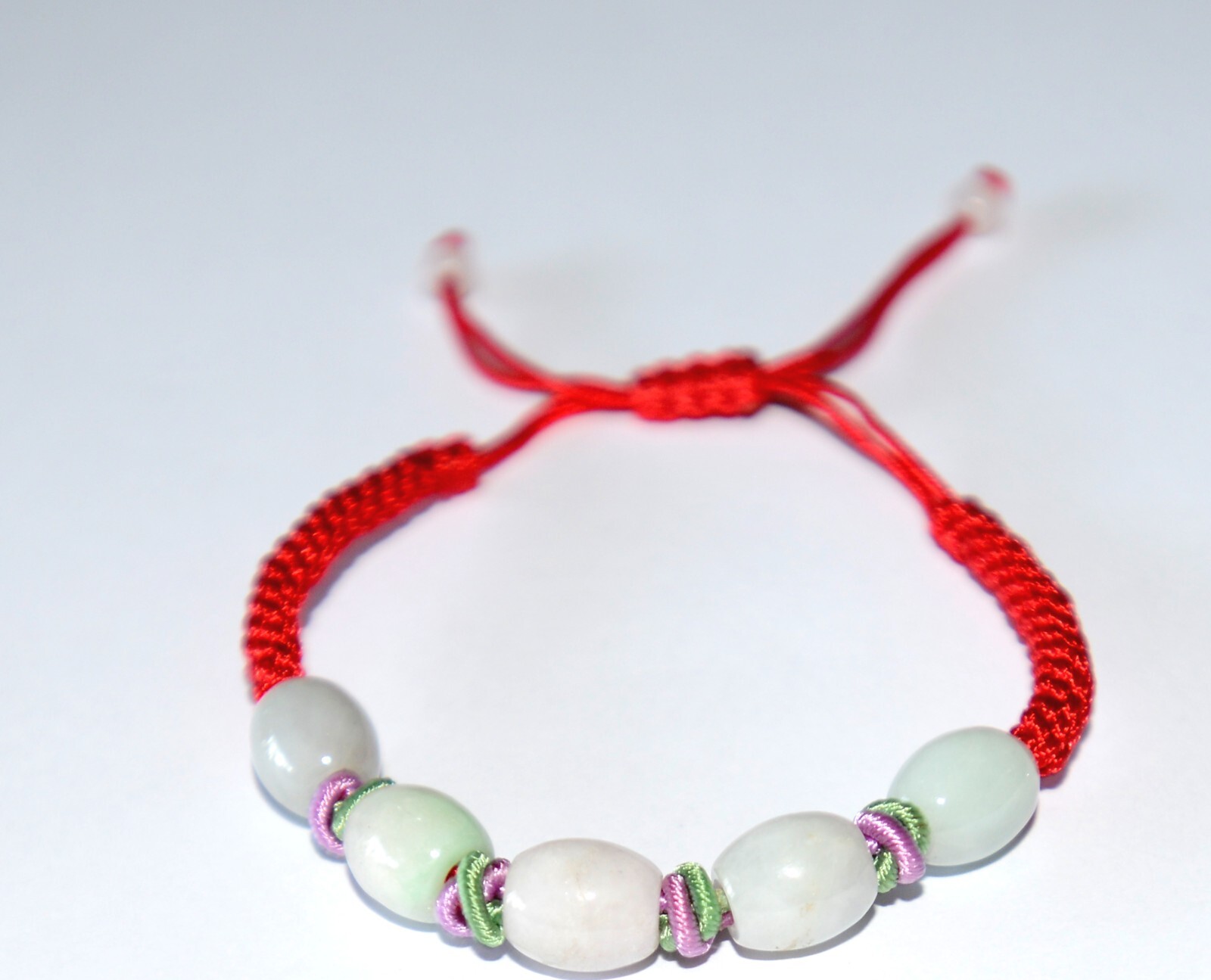 Macrame Friendship Adjustable Red Cord Feng Shui 5 Jade Beads Charm Bracelet