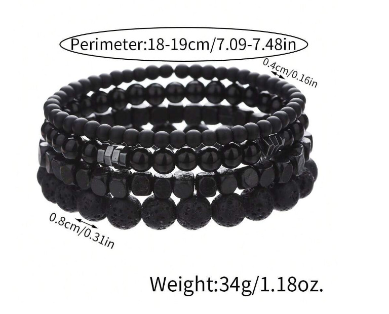 New! Black Volcanic Rock Lava Stone Beaded Bracelet Men Women Stone Beads