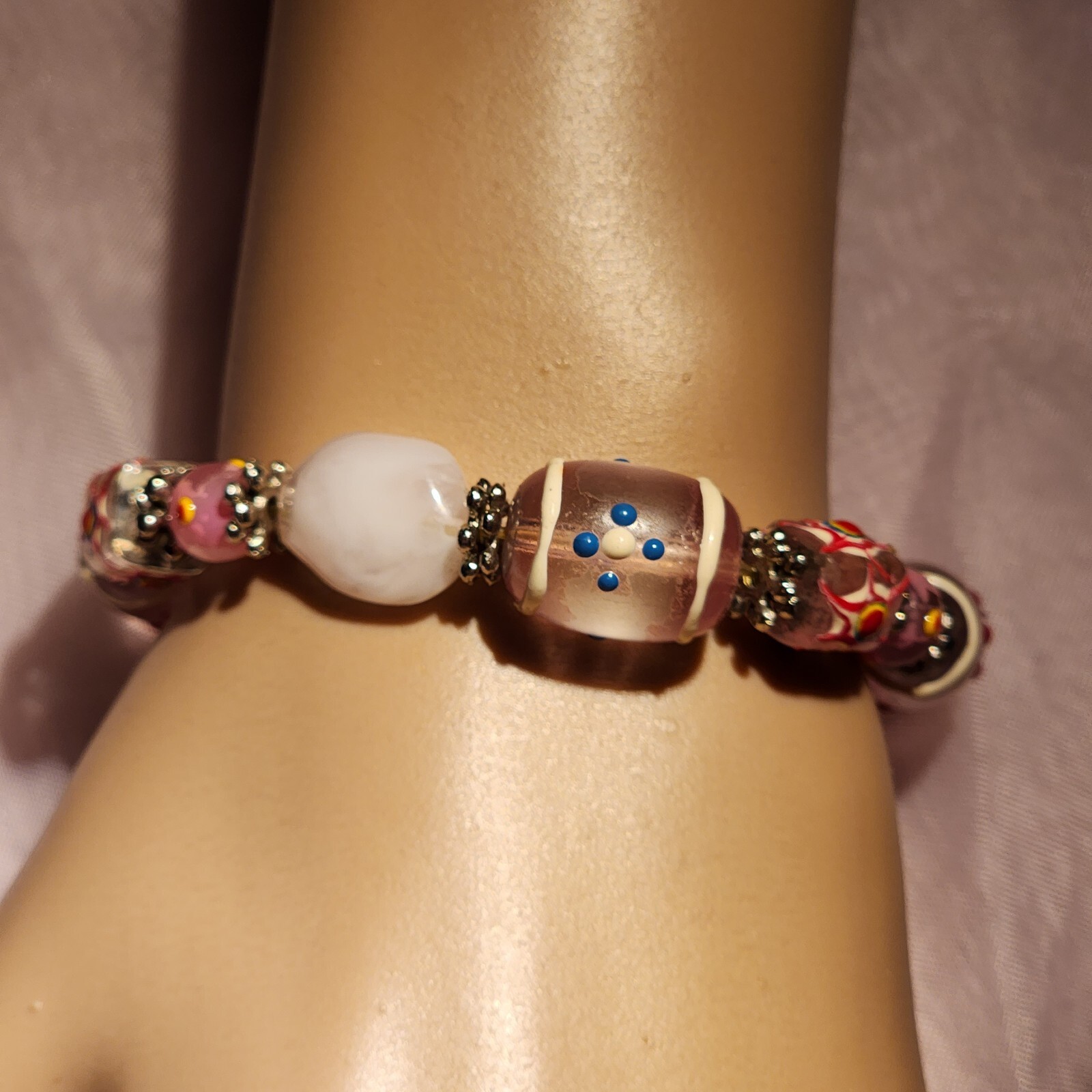 Fiona Hand Made Vintage 90s Super Cool Multi Color Glass Beads Bracelet