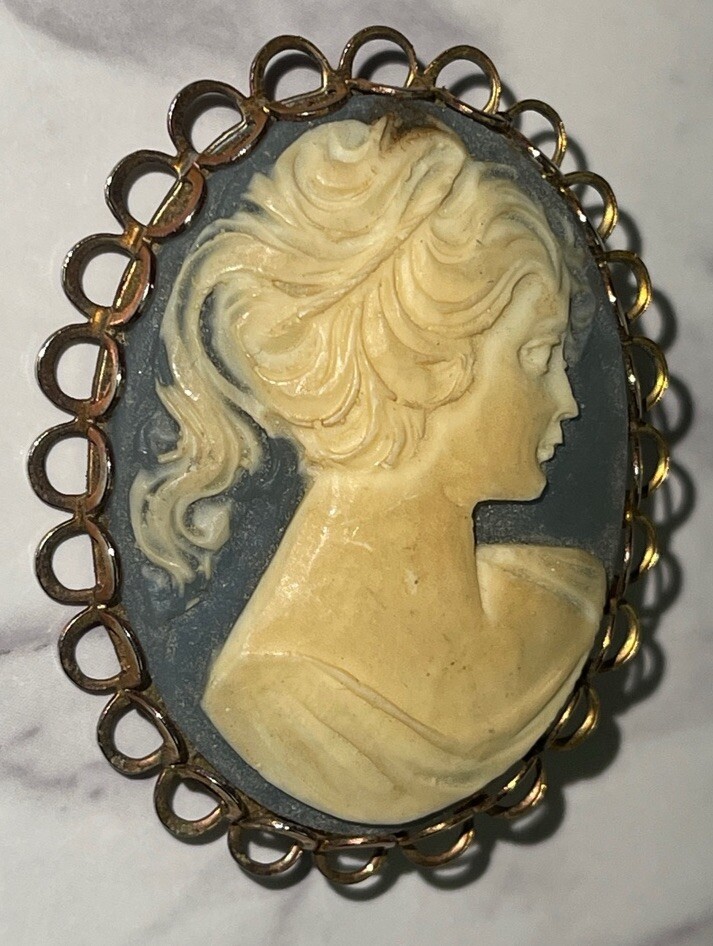 Vintage Gold Tone 3 Plastic Cameo Brooch Pins Jewelry JH-9