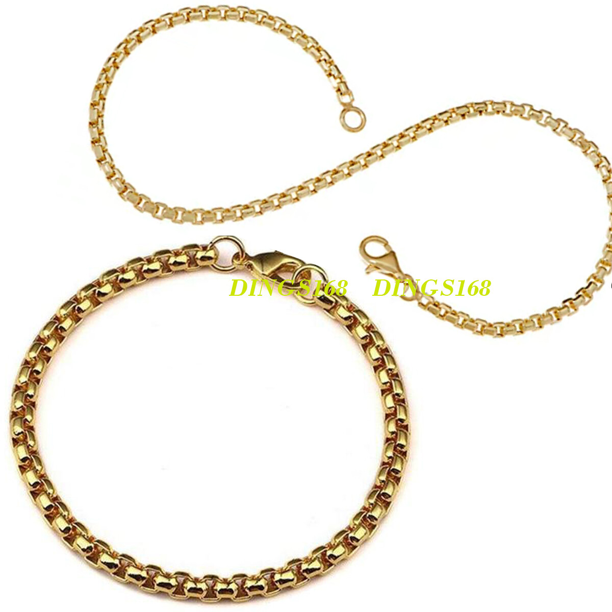 Designer Inspired 18K Yellow Gold Filled 3mm Wide Round Box Chain Bracelet H5KBY