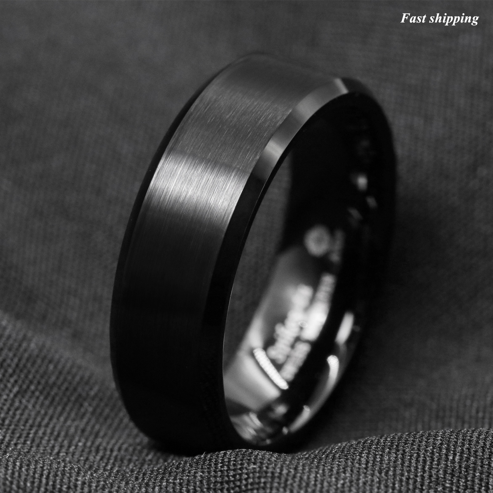 8/6mm Classic Black Brushed Tungsten Carbide Ring Bridal Band ATOP Men’s Jewelry