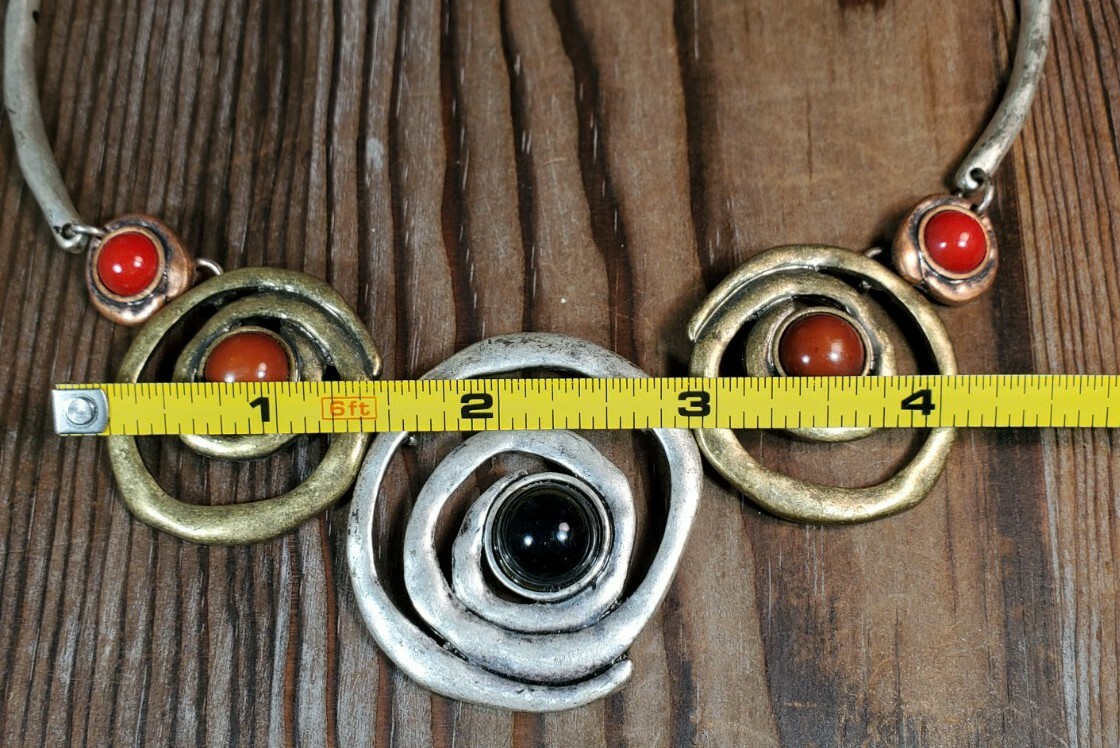 Womens Statement Necklace Gold Silver Color Swirl Rust Black 22-24″ Unique