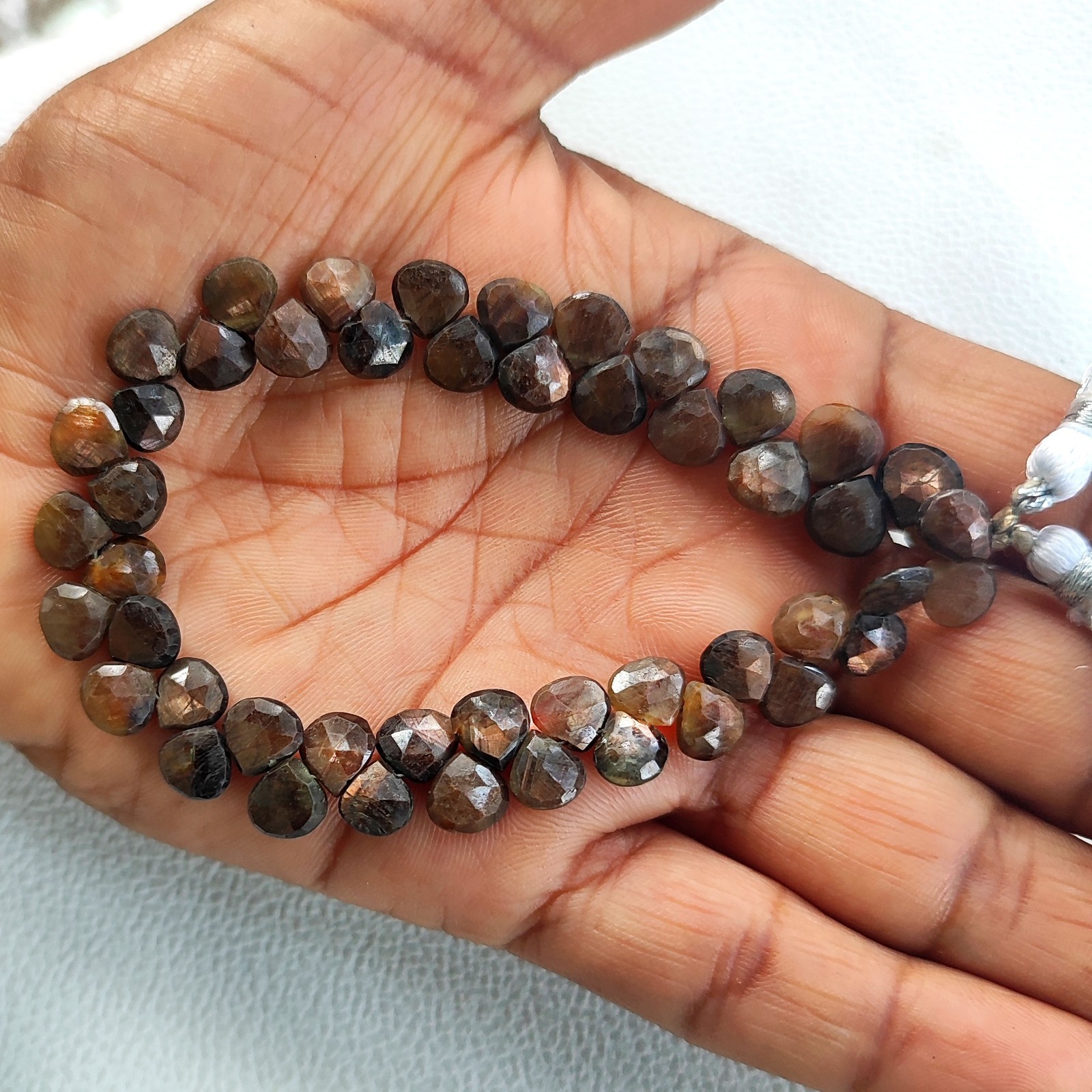7mm Brown Copper Sapphire Faceted Heart Beads 8 Inch Strand Madagascar Gemstone
