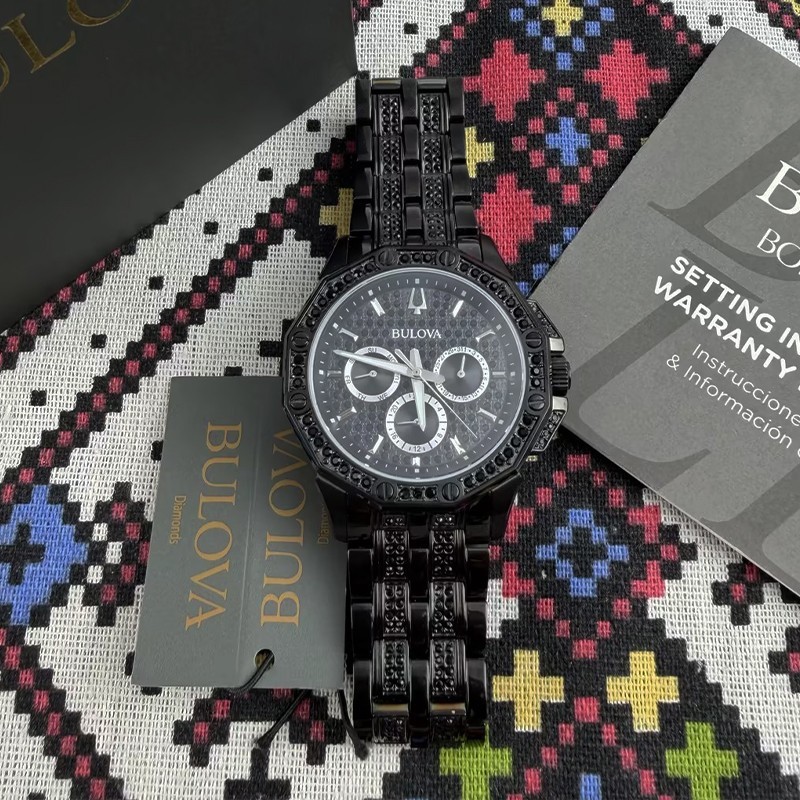 Bulova Classic Octava Crystal Men 98C134 Black Dial Diamond Quartz Watch 41.5mm