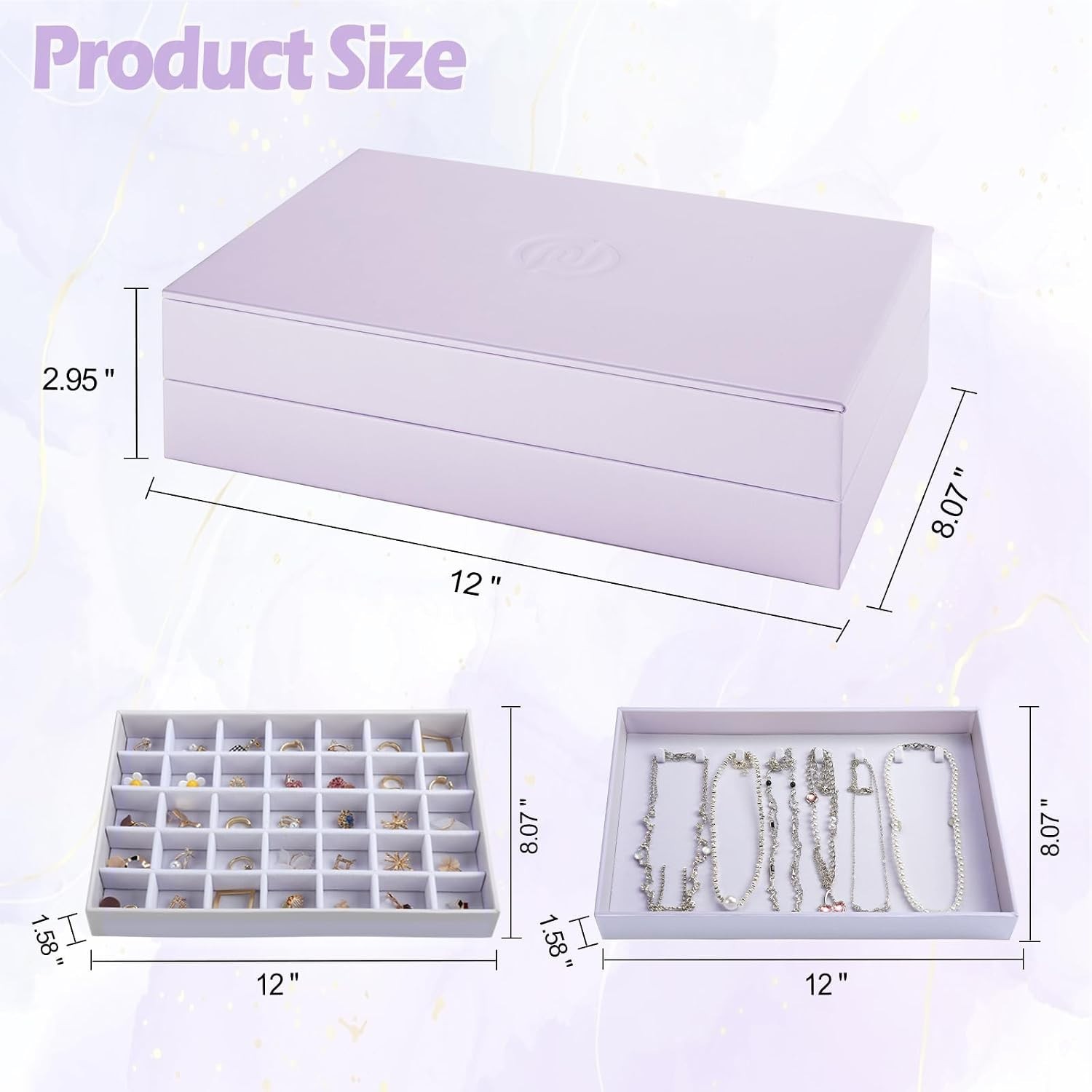 Set of 2 Faux Leather and Velvet Light Purple Stackable Jewelry Organizer Trays