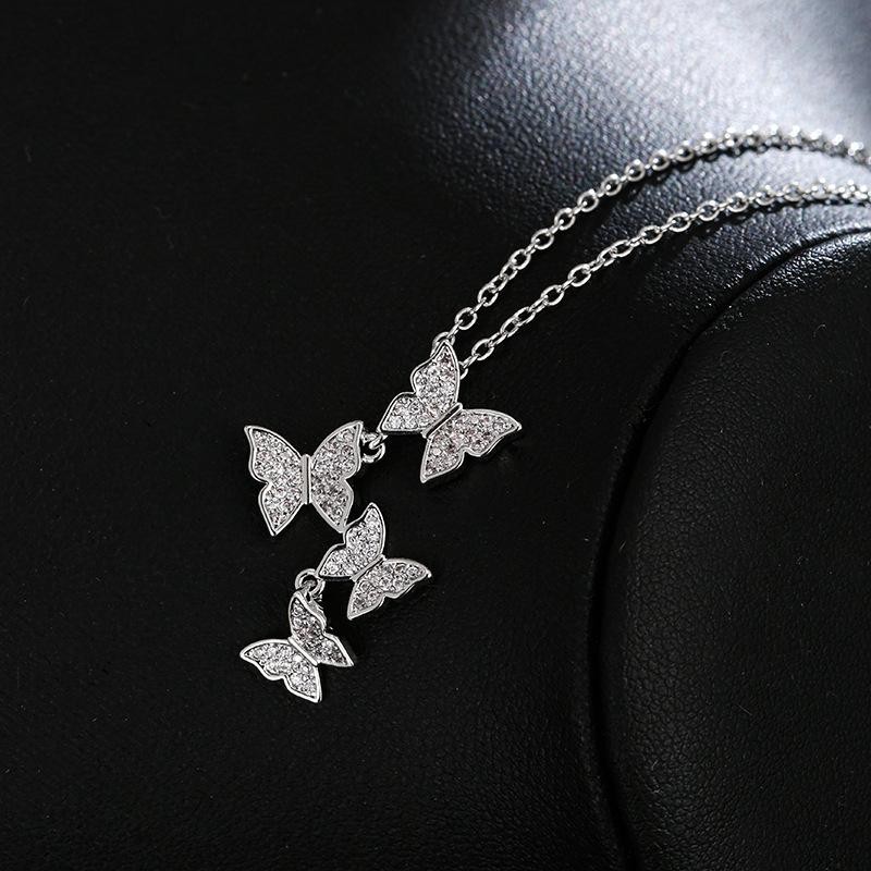 925 Sterling Silver Butterfly Crystal Pendant Necklace for Women Jewelry Gift