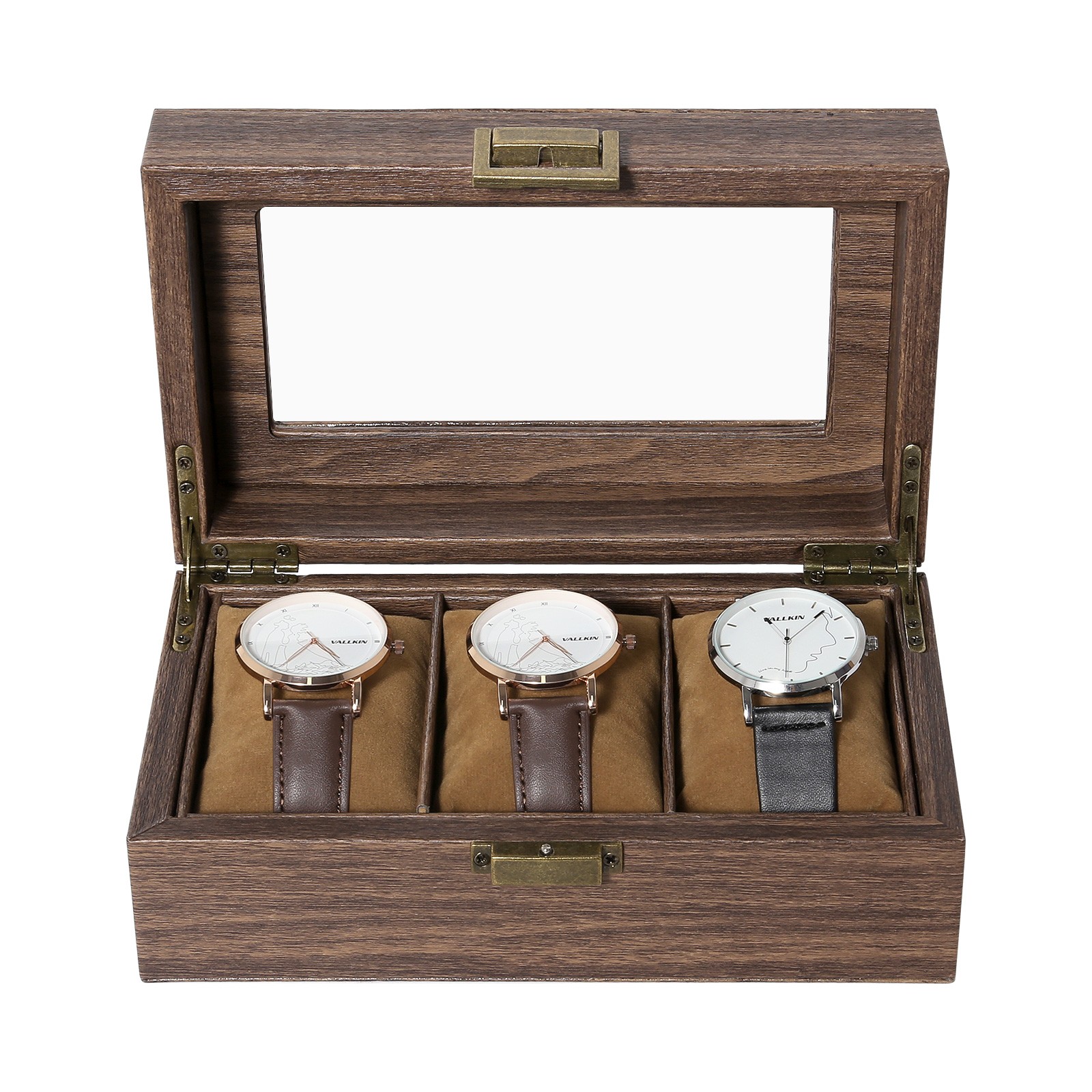 3/6/10/12/24-Slot Watch Box W/Glass Lid, Leather Case & Soft Pillows,Jewelry box