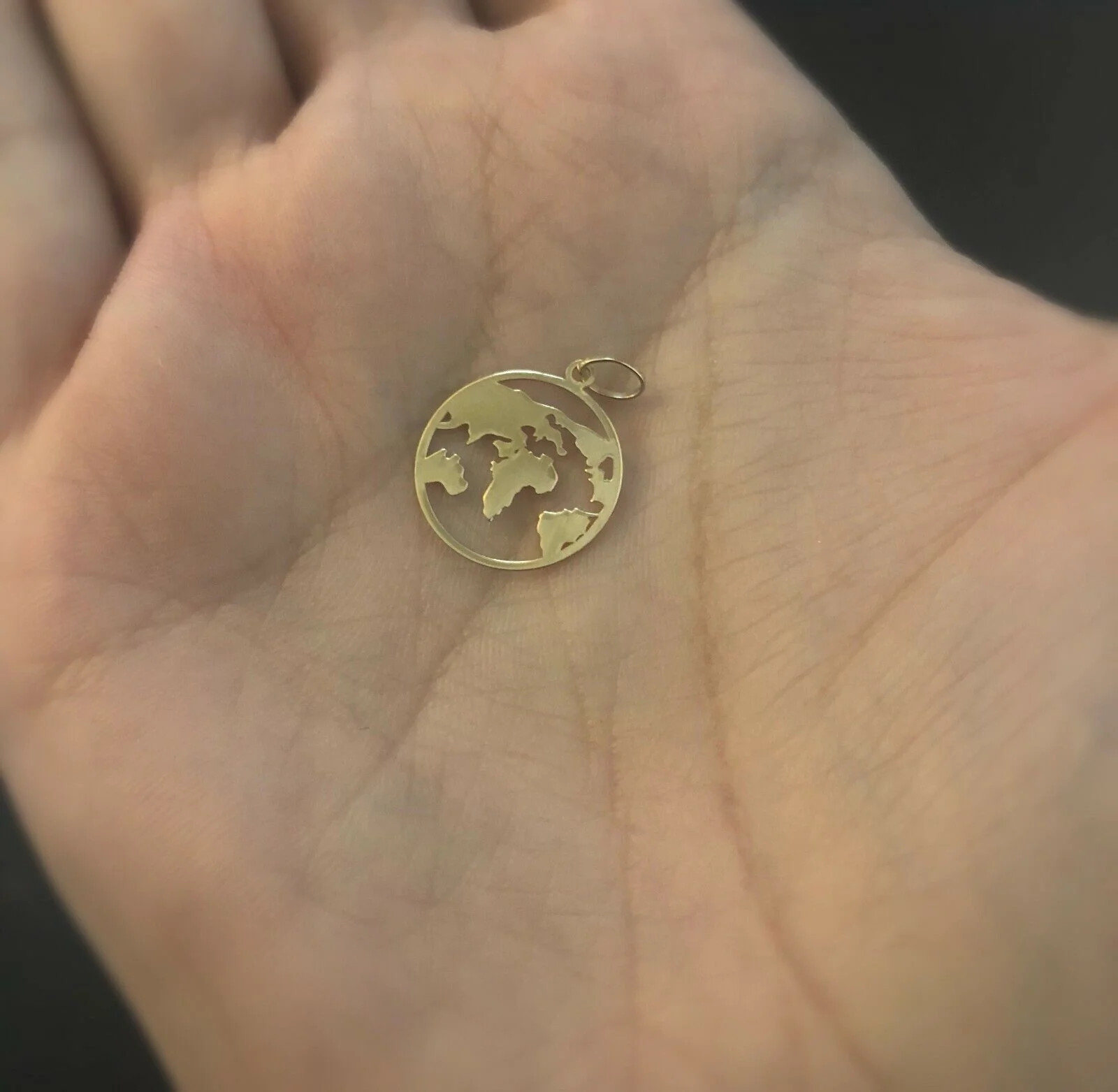 14k Solid Yellow Gold World Map Pendant for Necklace for Teens Women