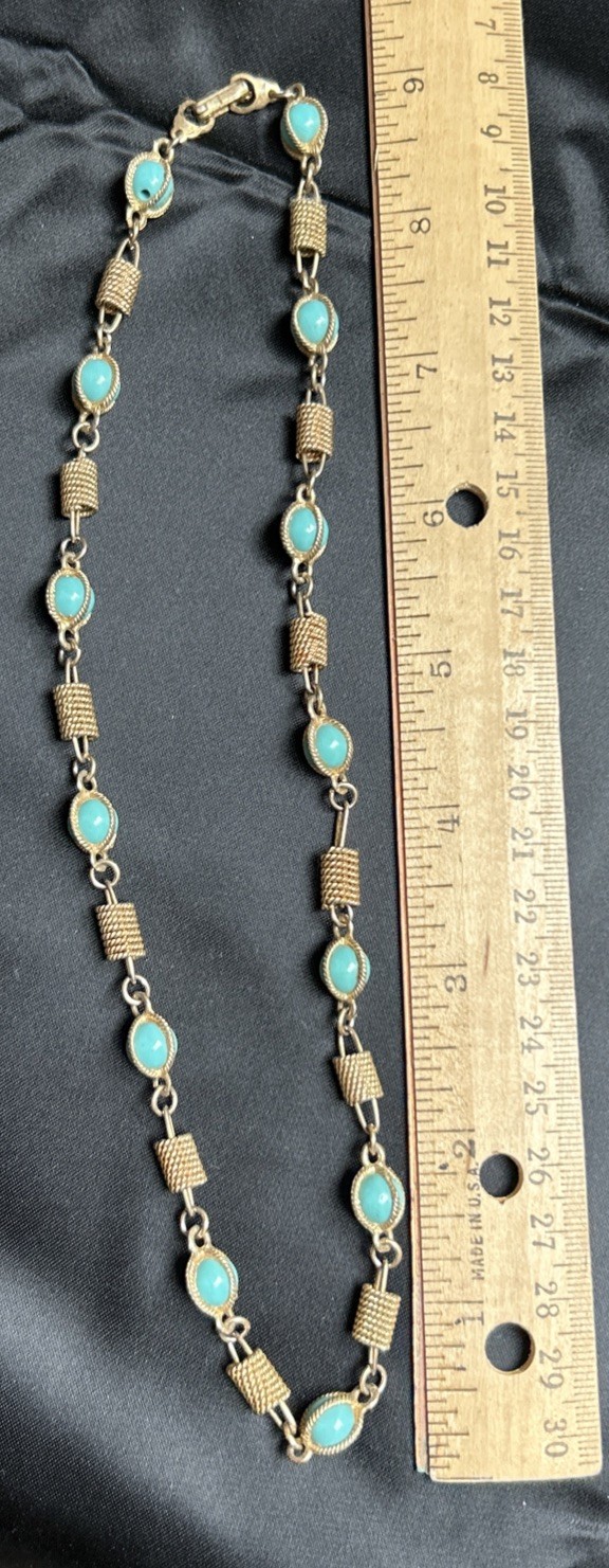 Mid-Century faux-turquoise foldover chain necklace.