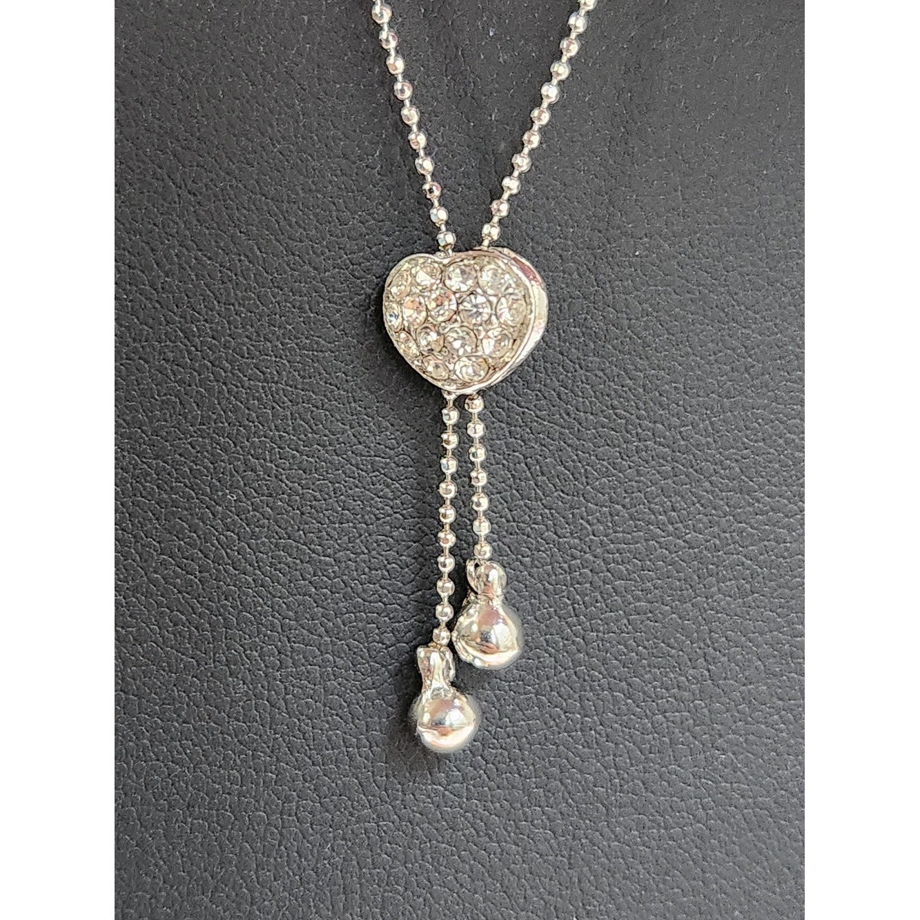NIB Sterling Silver Heart Bolo Adjustable Slider Pavé Lariat Necklace 16″