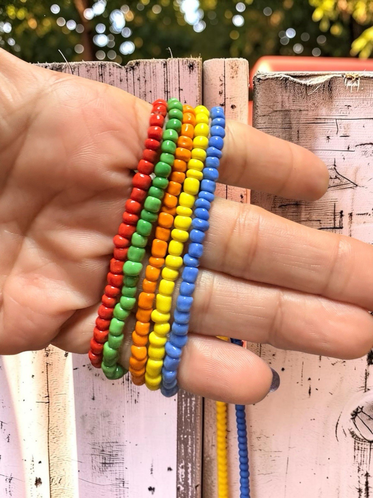 10 PC Rainbow Glass Bead Stretch Bracelet & Necklace Set