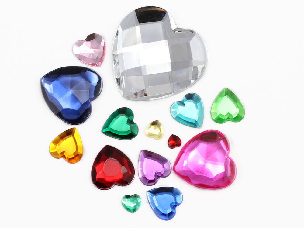 15mm Assorted Colors Flat Back Heart Acrylic Rhinestones Gems Crafts 120 Pieces