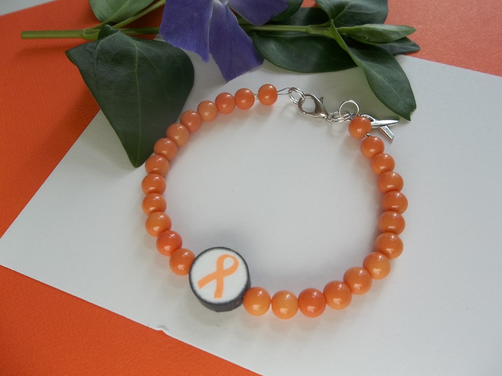LEUKEMIA/KIDNEY CANCER AWARENESS ORANGE RIBBON BEADED BRACELET