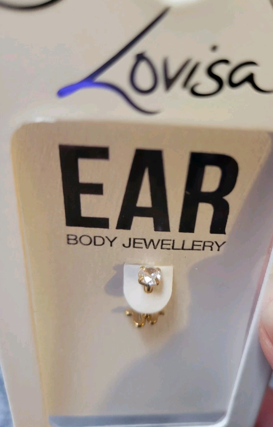 LOVISA Earring Stud Gold Plate Surgical Steel CZ & SNAKE 16G/1.2mm Fairy Grunge