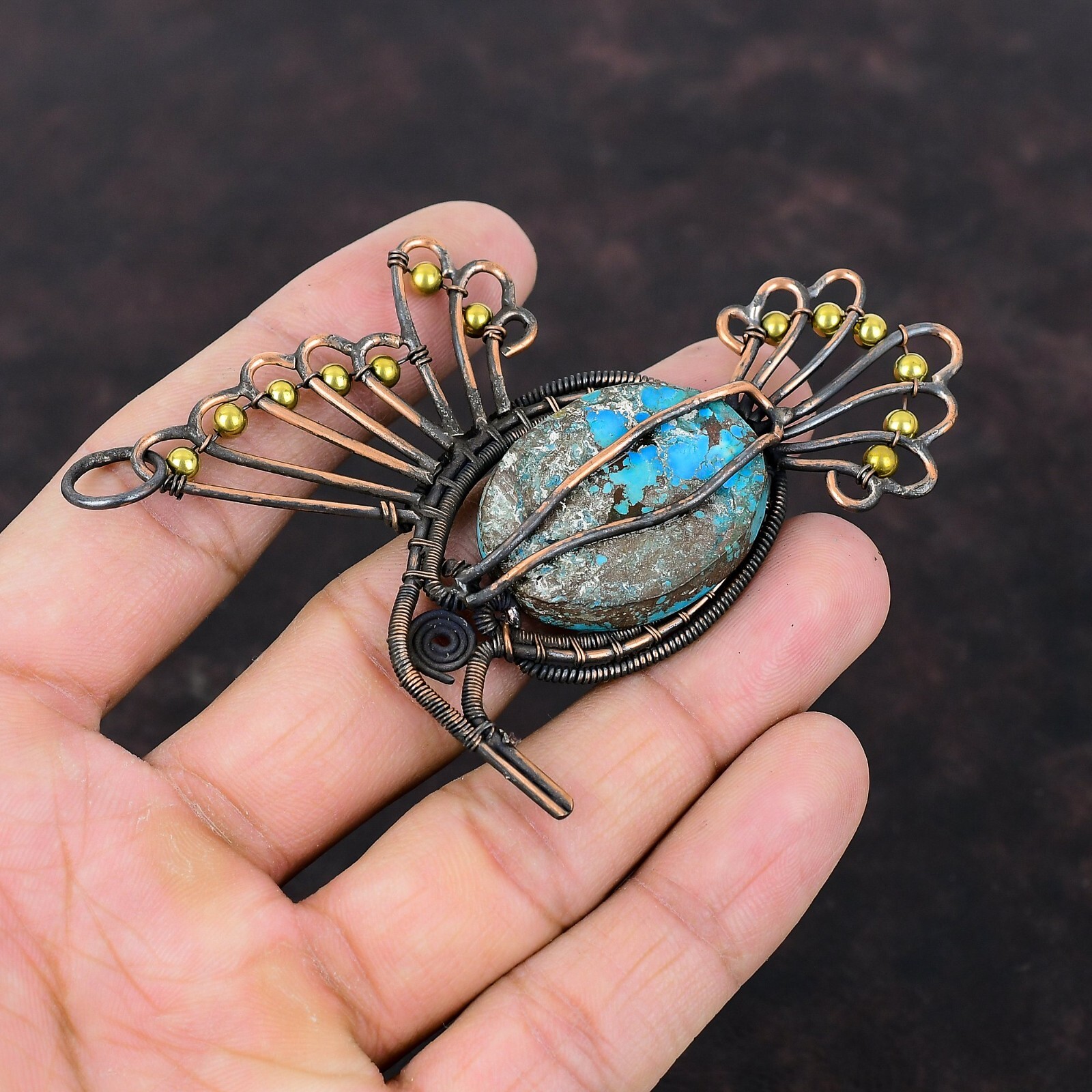 Christmas Sale Tibetan Turquoise Stone Wire Wrapped Bird Pendant Jewelry Copper