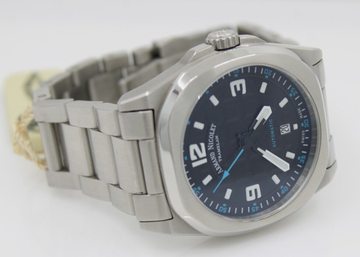 Armand Nicolet JH9 Tramelan 40mm Black Date Dial Automatic Watch W/ Box A660HAA