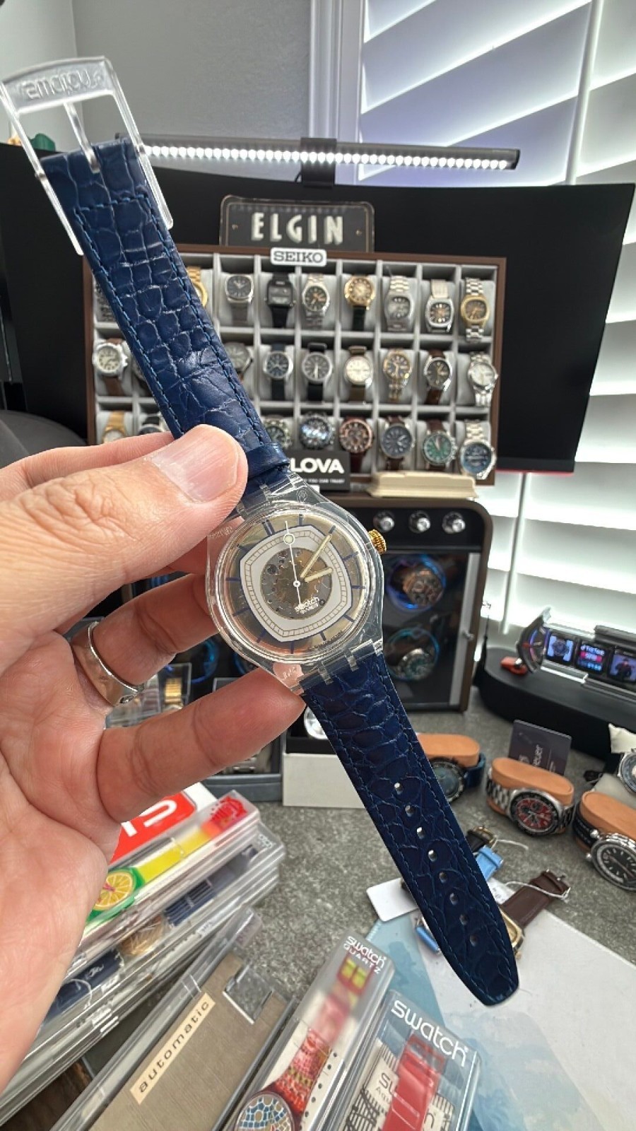 Swatch Automatic Hidden View SAK117 Skeleton 1995 Swiss Watch NOS Unworn Blue
