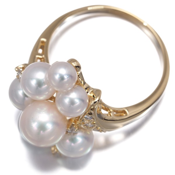 Auth Mikimoto Ring Baby Akoya Pearl 4.0-6.6mm Diamond US6-6.25 18K YG