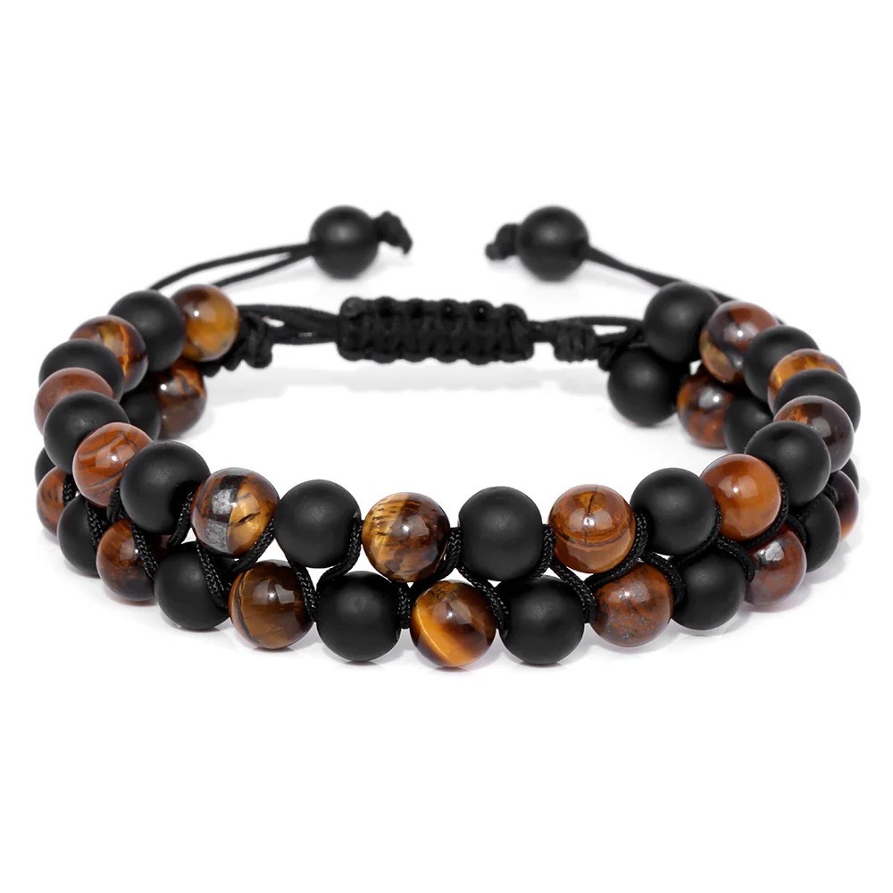 Triple Protection Bracelet Men Tiger Eye Hematite Obsidian Beaded Healing Jewelr