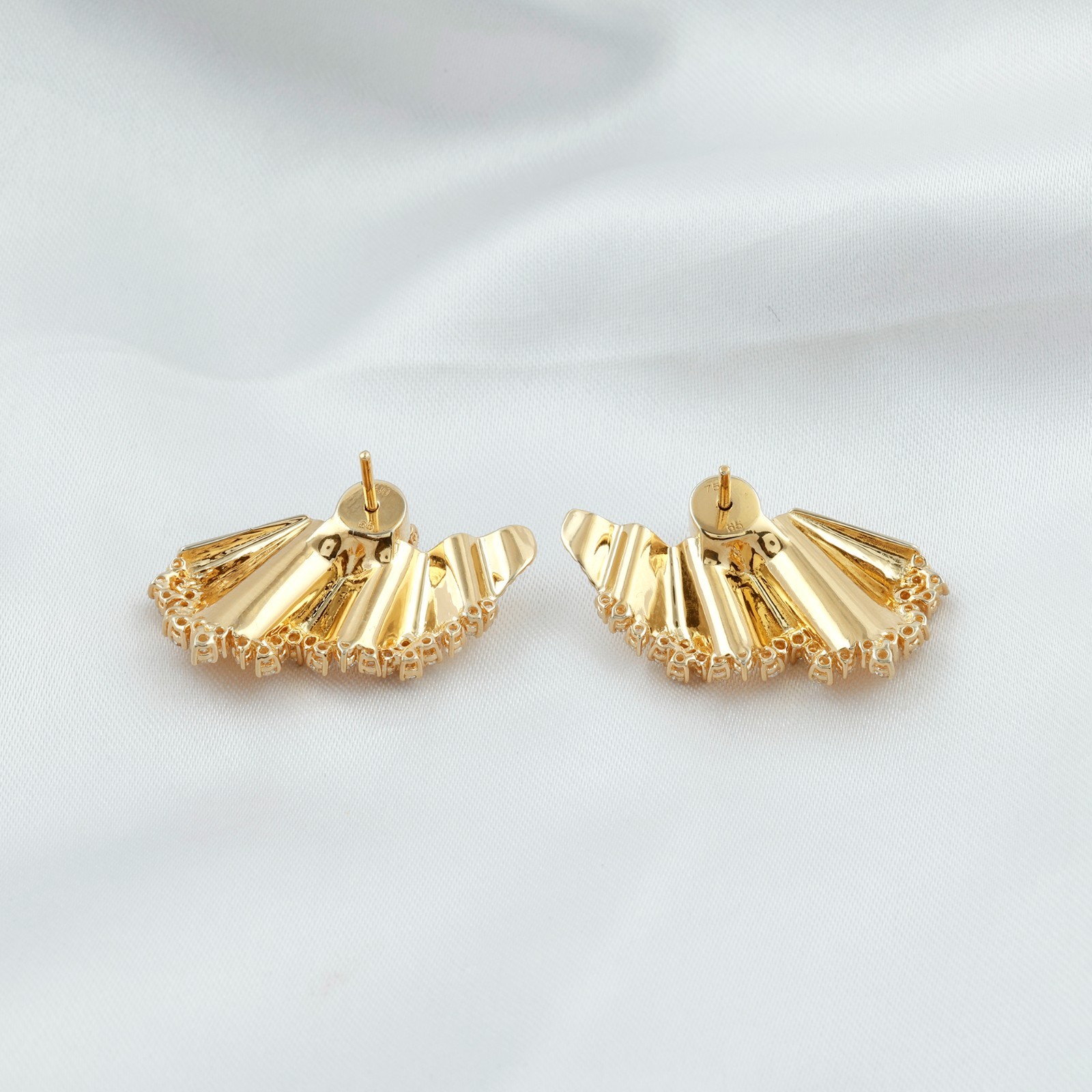 0.98 Ct Natural SI/H Diamond Fan Jacket Earrings Birthday Gift 18k Yellow Gold