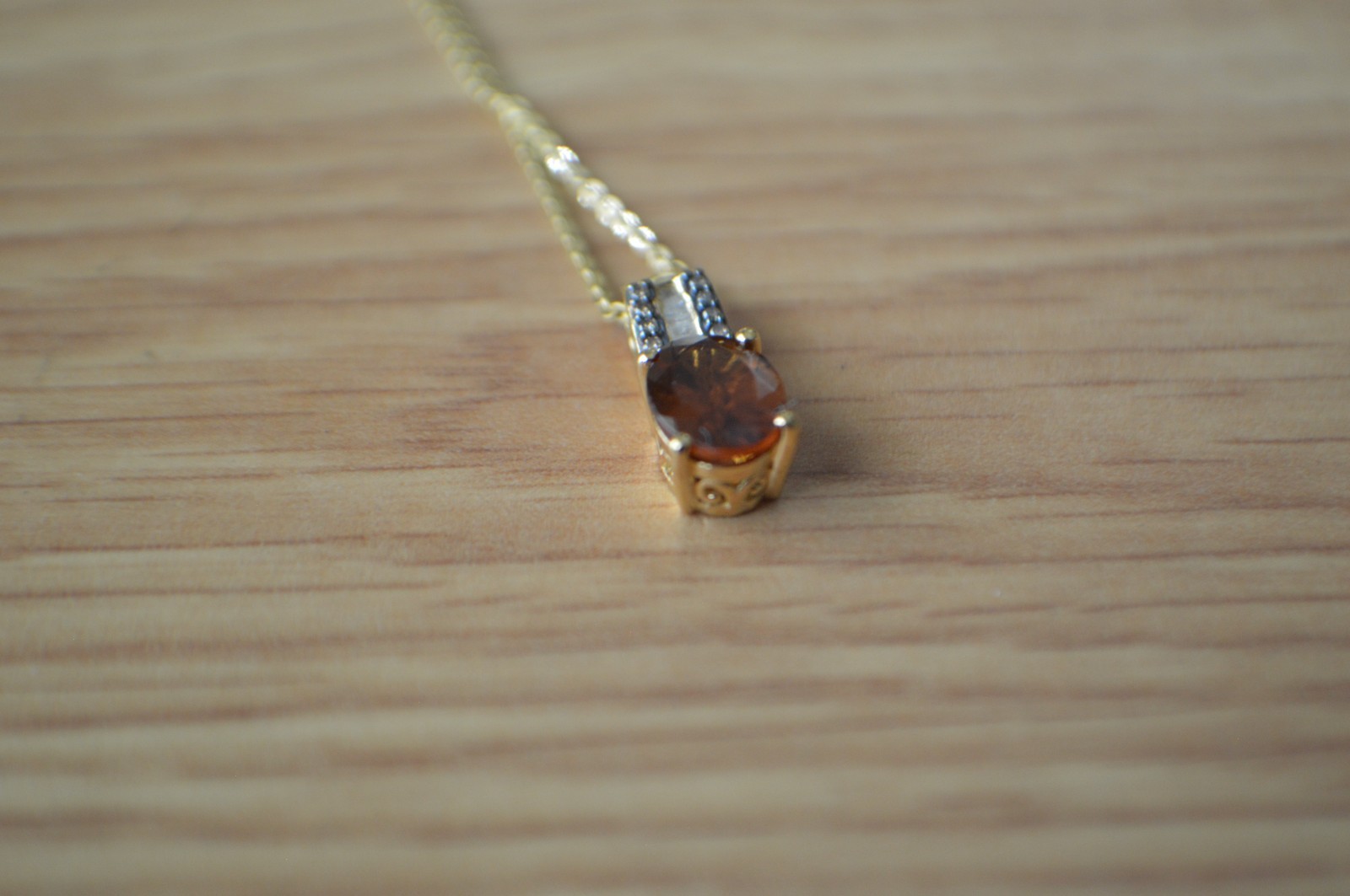 2.00ct Hessonite Garnet / Diamond Pendant with 20″ Chain 18k YG over Fine Silver